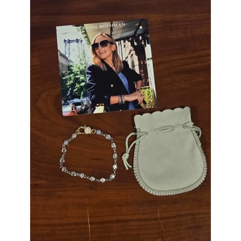 NEW Freida Rothman Lumi Bezel Bracelet Silver 7" with Pave Lobster Clasp